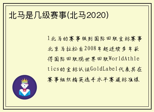 北马是几级赛事(北马2020)